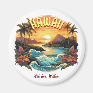 Vintage Art Sonnenuntergang am Hawaii-Strand Berge Magnet