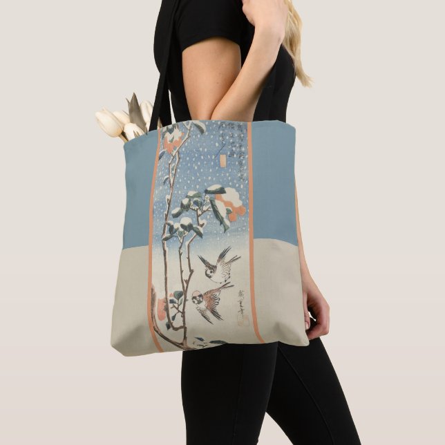 Vintage Art Sparrows und Kamelien (Von Nahem)