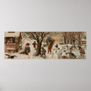 Vintage Art Weihnachtsszene großer Dekor-Druck Poster