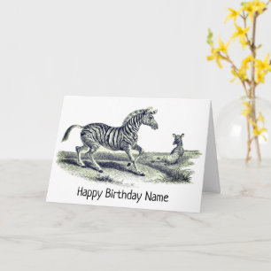Vintage Art Zebra und Fohlen Tier Geburtstag Karte