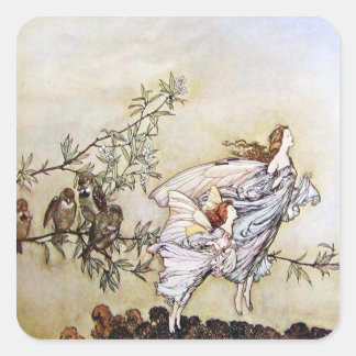 Vintage Arthur Rackham Feen Quadratischer Aufklebe Aufkleber