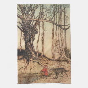 Vintage-Arthur-Rackham-Rotkäppchen-und-Wolf-Druck Geschirrtuch