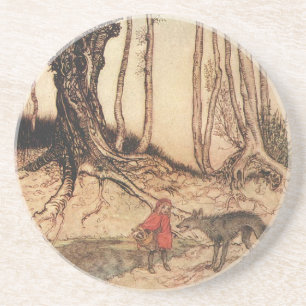 Vintage-Arthur-Rackham-Rotkäppchen-und-Wolf-Druck Getränkeuntersetzer
