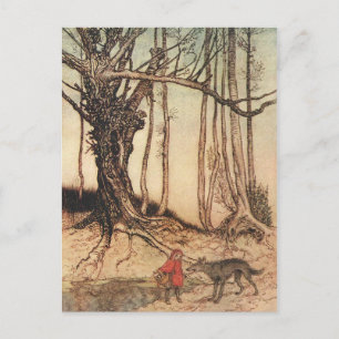 Vintage-Arthur-Rackham-Rotkäppchen-und-Wolf-Druck Postkarte