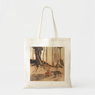 Vintage-Arthur-Rackham-Rotkäppchen-und-Wolf-Druck Tragetasche