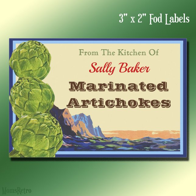 Vintage Artichokes Editable Recicker Lebensmitteletikett (Artichokes Retro Crate Art Food Label)