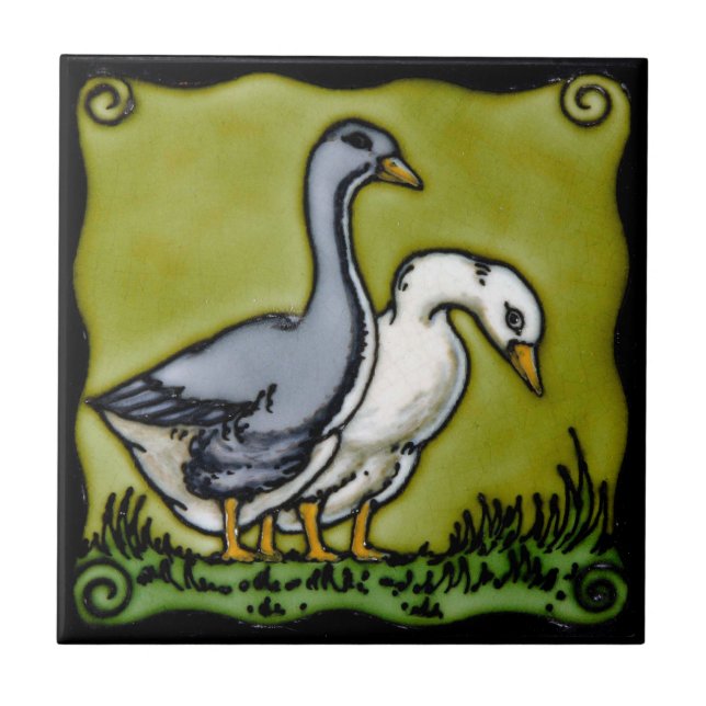 Vintage Arts and Crafts Enten Fliese (Vorderseite)