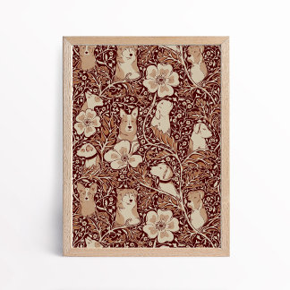 Vintage Arts and Crafts Style Dog Floral Poster