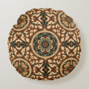 Vintage Arts & Crafts Craftsman, Mission-Stil Rundes Kissen