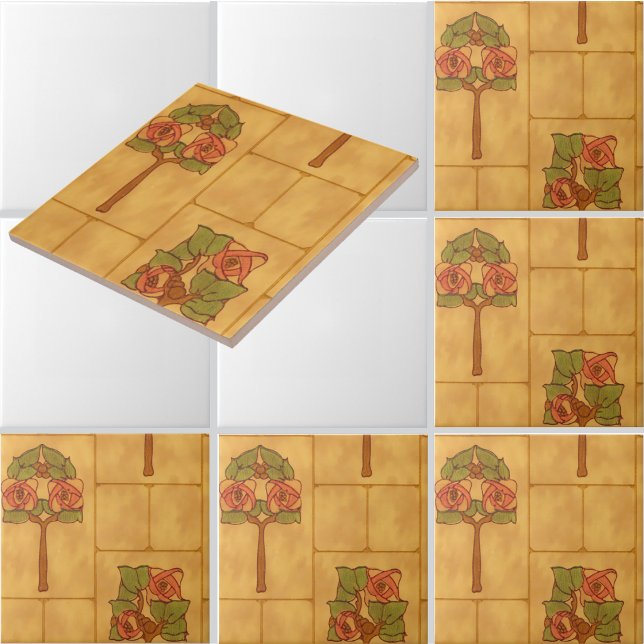 Vintage Arts & Crafts Floral Bouquets Pattern Fliese (Von Creator hochgeladen)