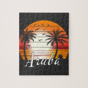 Vintage Aruba Palmen Sommer Strand Puzzle