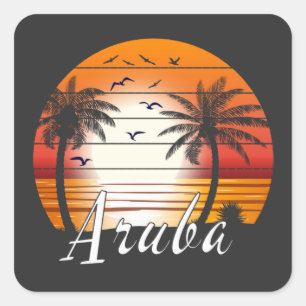 Vintage Aruba Palmen Sommer Strand Quadratischer Aufkleber