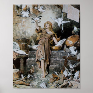 Vintage Aschenputtel Fütternd Vögel Poster