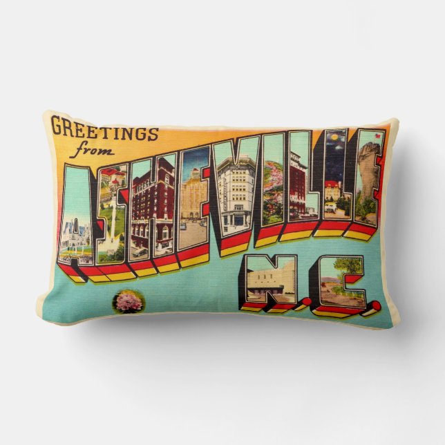 Vintage Asheville NC Postcard Throw Pillow Lendenkissen (Vorderseite)