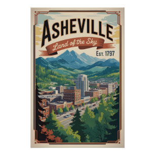 Vintage Asheville North Carolina Retro-Reise Poster