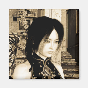 Vintage-Asiatische-Frauenporträt-Kunst Magnet