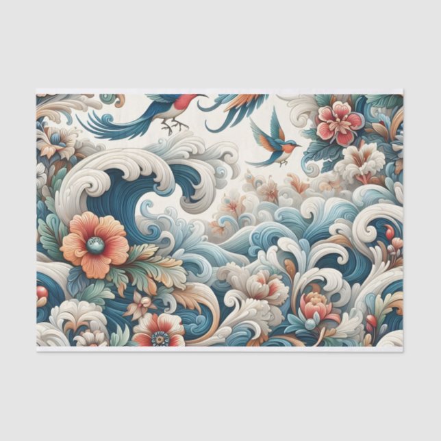 Vintage asiatische Inspiriert Wasserfarbenfloralwe Seidenpapier (Vorderseite)