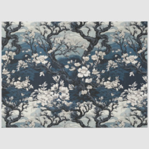 Vintage asiatische Inspirierte dunkelblaue und wei Seidenpapier