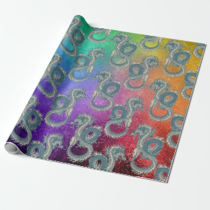 Vintage asiatisches blaues Drachen-Geschenkverpack Geschenkpapier