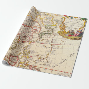 Vintage Asienkarte - Verzierte französische Titell Geschenkpapier