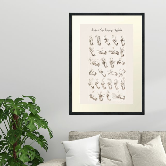 Vintage ASL American Sign Language Chart Poster (vintage American Sign Language alphabet chart poster)