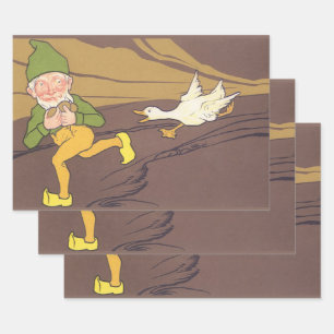 Vintage-Äsops-Fabel-Gans, die das goldene Ei legte Geschenkpapier Set