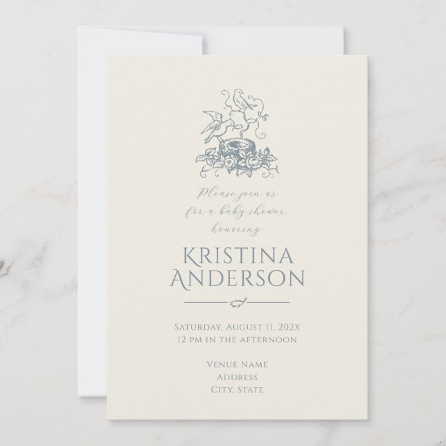 Vintage Ästhetik QR Code Nest Babydusche Einladung (Vorderseite)