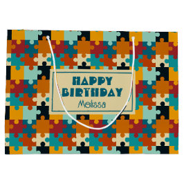 Vintage Ästhetische Puzzleteile Muster Geburtstag Große Geschenktüte