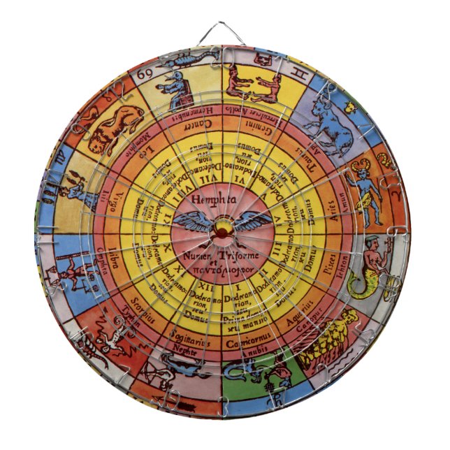 Vintage Astrologie, antikes Celestial Zodiac Wheel Dartscheibe (vorne)