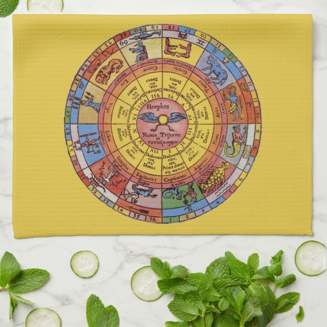 Vintage Astrologie, antikes Celestial Zodiac Wheel Küchentuch (Gefaltet)