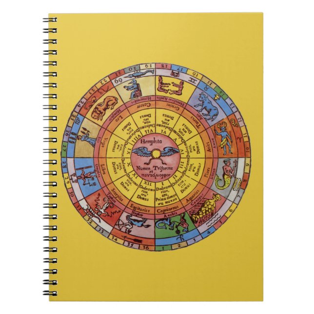 Vintage Astrologie, antikes Celestial Zodiac Wheel Notizblock (Vorderseite)