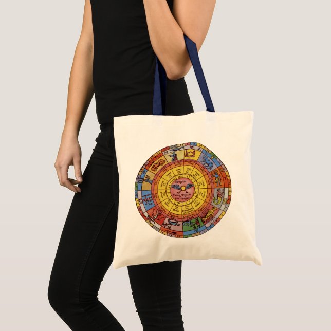 Vintage Astrologie, antikes Celestial Zodiac Wheel Tragetasche (Vorderseite (Produkt))