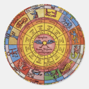 Vintage-Astrologie, antikes Zodiak-Rad Runder Aufkleber