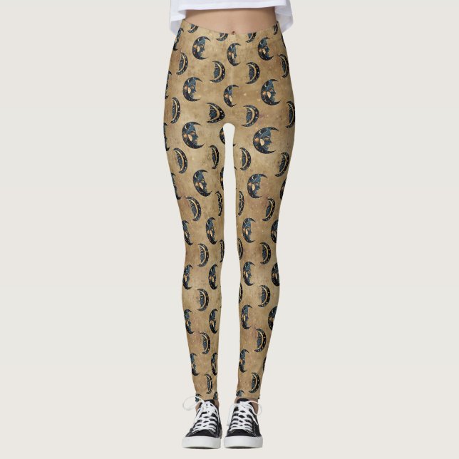 Vintage-Astrologie-Mond-Stern-Muster Leggings (Vorderseite)