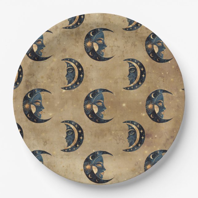 Vintage-Astrologie-Mond-Stern-Muster Pappteller (Vorderseite)