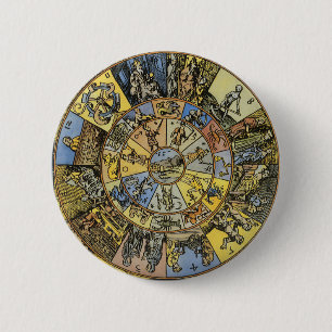 Vintage Astrologie, Renaissance Tierkreisrad, 1555 Button