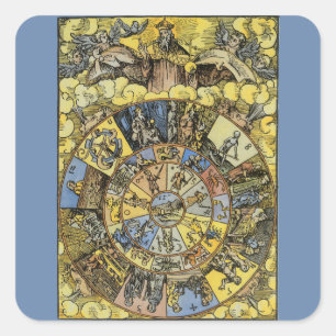 Vintage Astrologie, Renaissance Tierkreisrad, 1555 Quadratischer Aufkleber