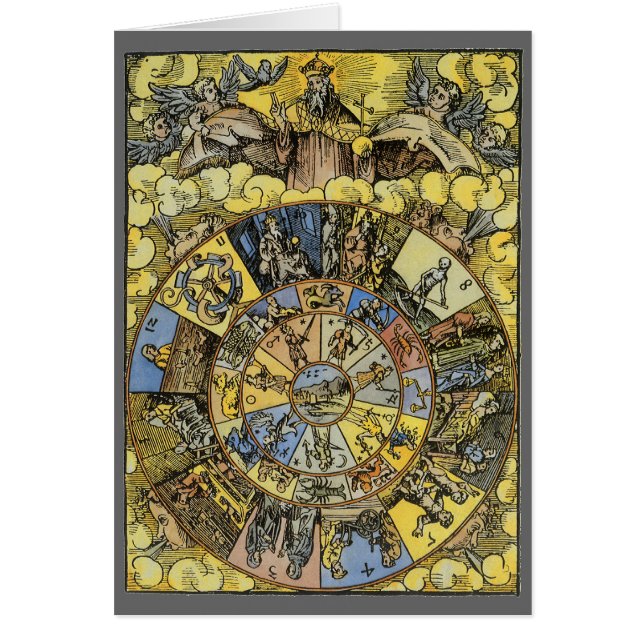 Vintage Astrologie, Renaissance Zodiac Wheel, 1555 (Vorne)
