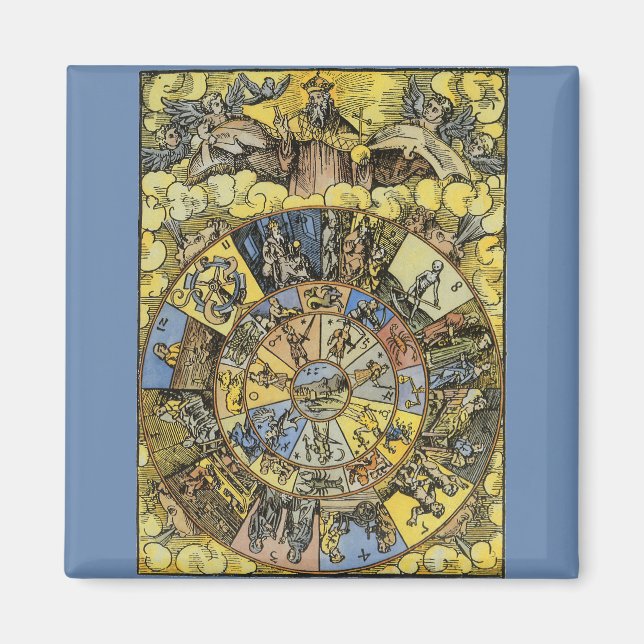 Vintage Astrologie, Renaissance Zodiac Wheel, 1555 Magnet (Vorne)