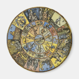 Vintage Astrologie, Renaissance Zodiac Wheel, 1555 Magnet