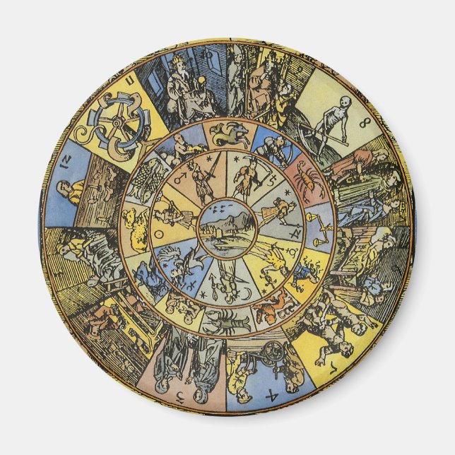 Vintage Astrologie, Renaissance Zodiac Wheel, 1555 Magnet (Vorne)