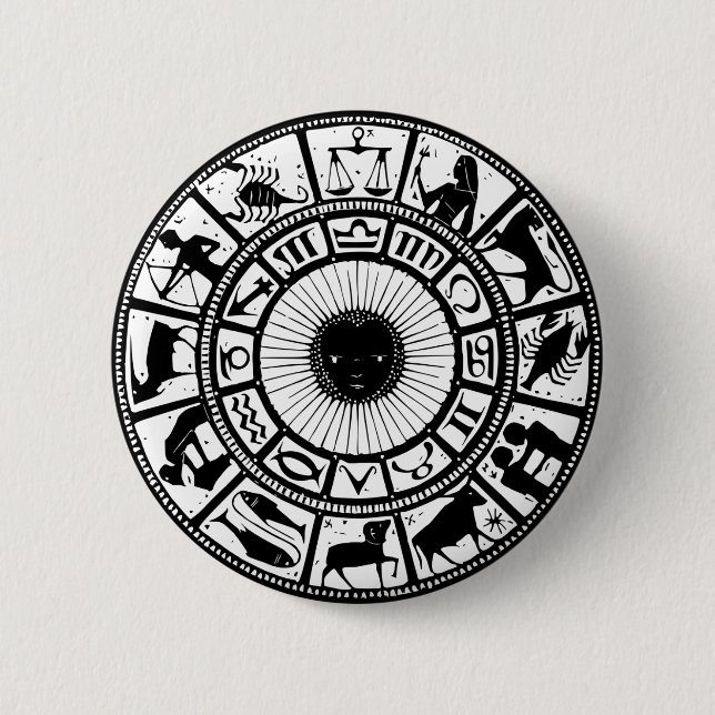 Vintage-Astrologie-Tierkreisrad Button (Vorderseite)