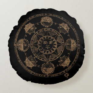 Vintage Astrologie Zodiac Wheel Rundes Kissen