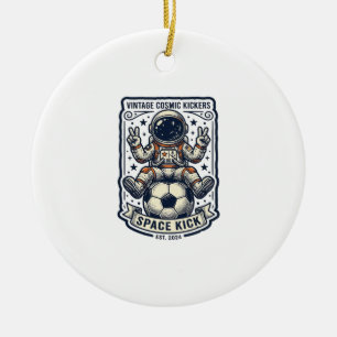 Vintage-Astronaut-Fußball-Friedenszeichen-Shirt-De Keramik Ornament