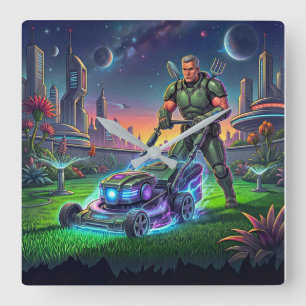 Vintage-Astronaut-Galactic-Lawn-Slayer-Comic-Art Quadratische Wanduhr