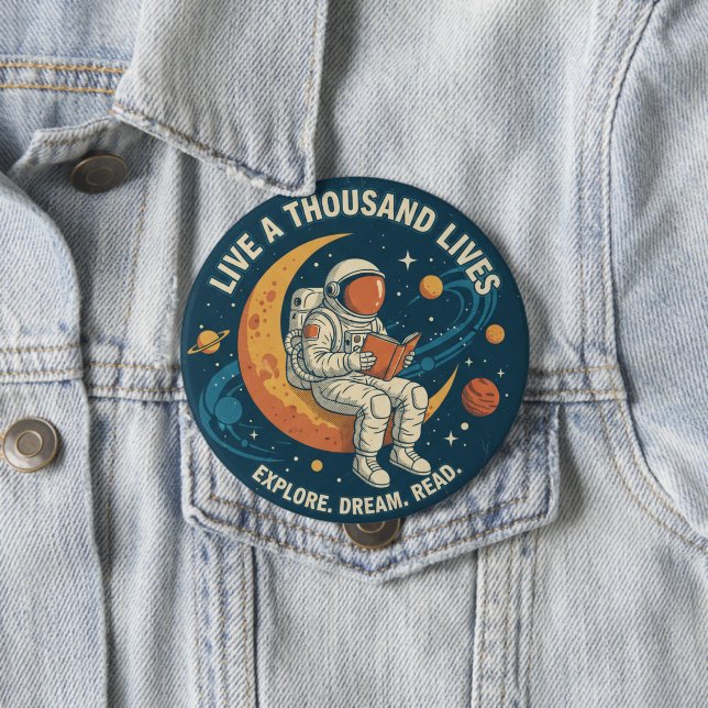 Vintage-Astronaut "Leb tausend Leben" Zitat-Button Button (Beispiel)