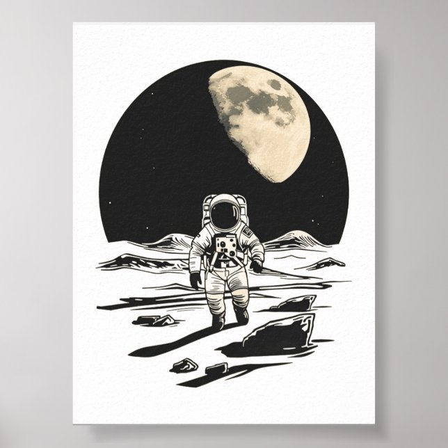 Vintage-Astronaut Mond Explorationsgrafik  Poster (Vorne)