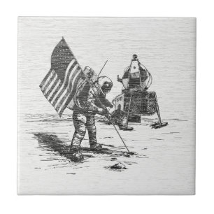 Vintage-Astronaut - Mondlandung Keramikfliese