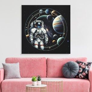 Vintage-Astronaut und Planeten Leinwanddruck