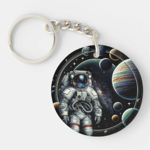 Vintage-Astronaut und Planeten Schlüsselanhänger